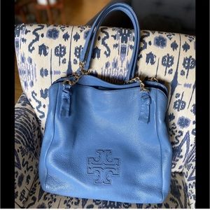 EUC Tory Burch Harper Tote Wallis Blue Leather